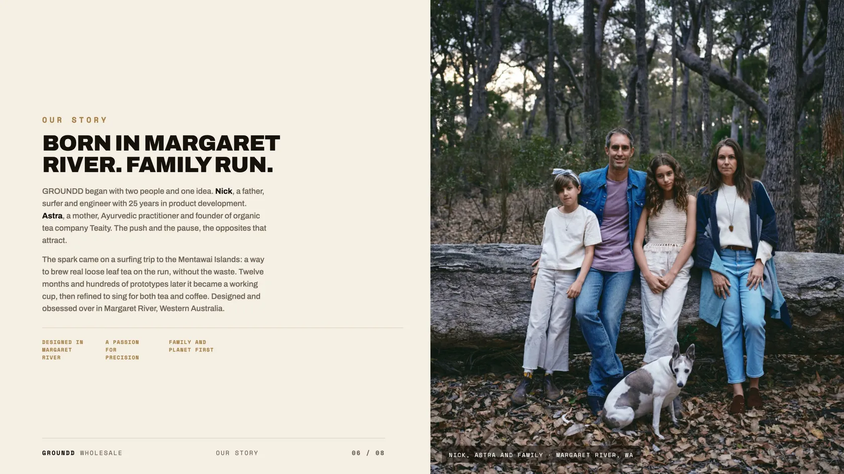 GROUNDD wholesale prospectus, the Born in Margaret River family story page