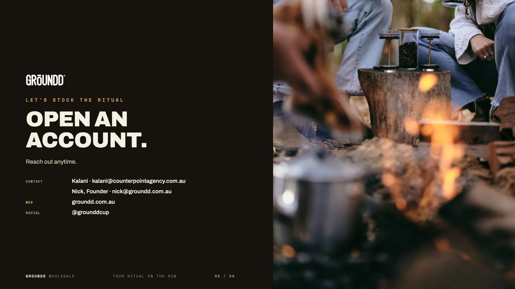 GROUNDD wholesale prospectus, closing page with stockist contact details